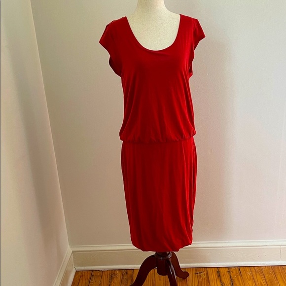 Prana Red Tencel Midi Dress NWT M Scoop Neck - Picture 1 of 6